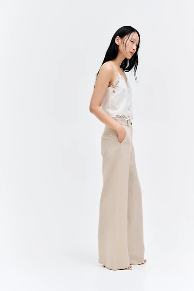 Wide-Leg Linen-Blend Pants