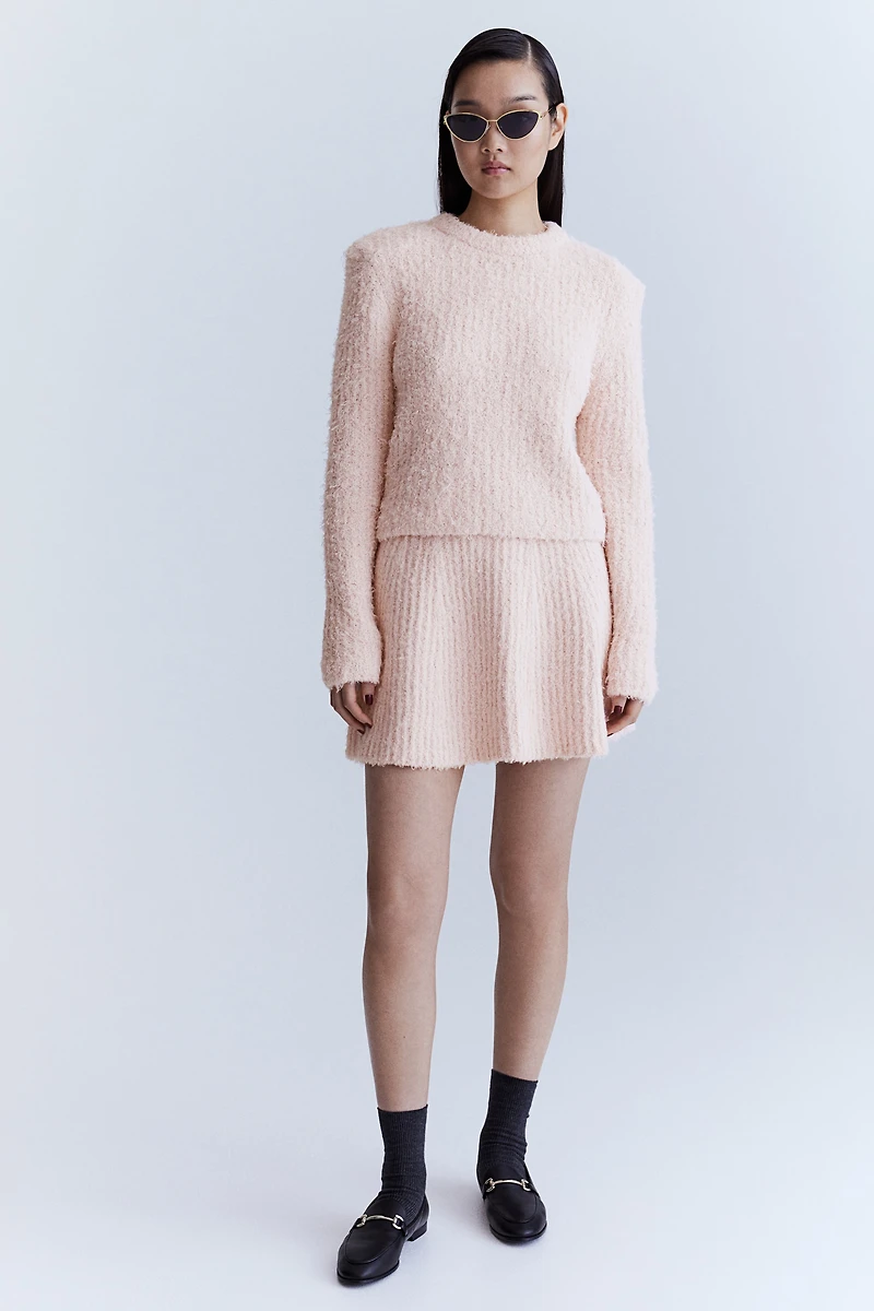 Fluffy Knit Sweater with Shoulder Pads