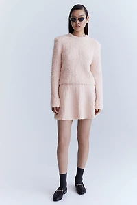 Fluffy Knit Sweater with Shoulder Pads