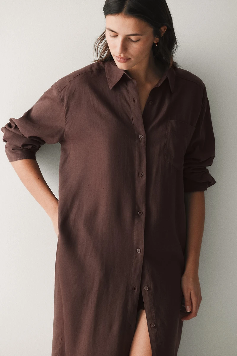 Linen-Blend Shirt Dress