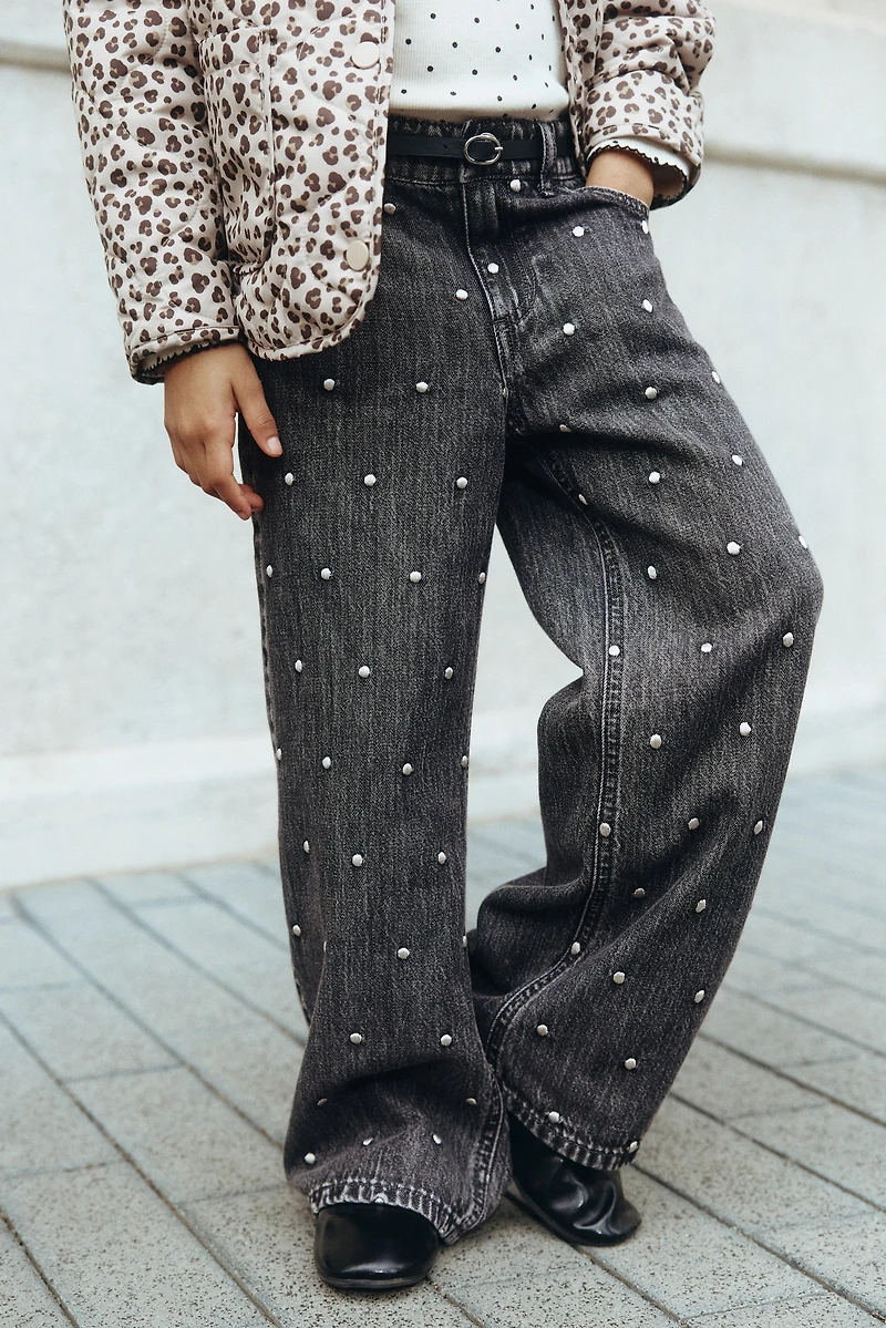 Wide-Leg Jeans with Motif Details