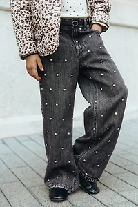 Wide-Leg Jeans with Motif Details