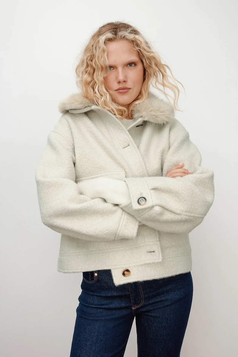 Twill Jacket with Fluffy Collar