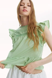 Lace-Inset Peplum Blouse