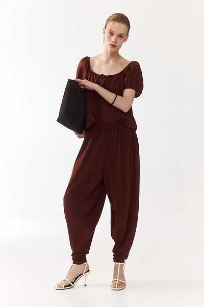 Puff-Sleeved Linen-Blend Blouse