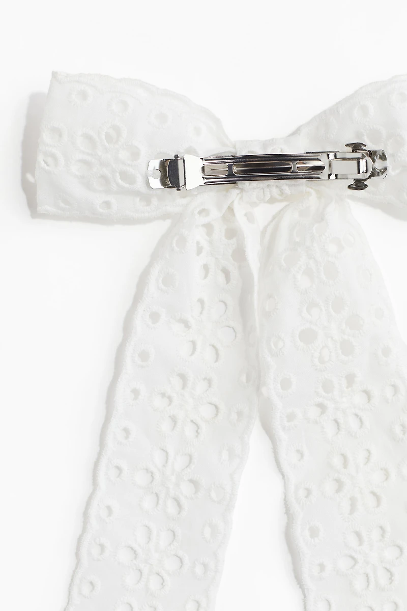 Eyelet-Embroidered Bow Hair Clip