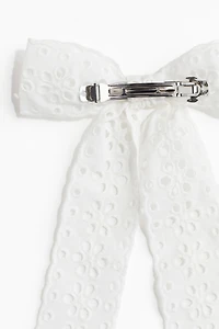 Eyelet-Embroidered Bow Hair Clip