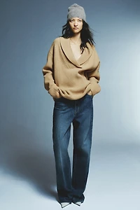 Rib-knit shawl-collar jumper