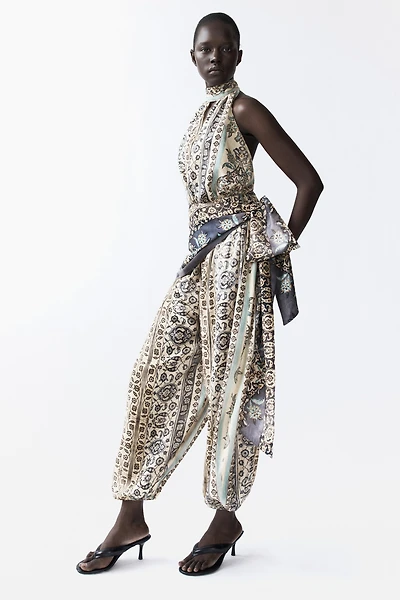 Tie-Detail Halterneck Jumpsuit