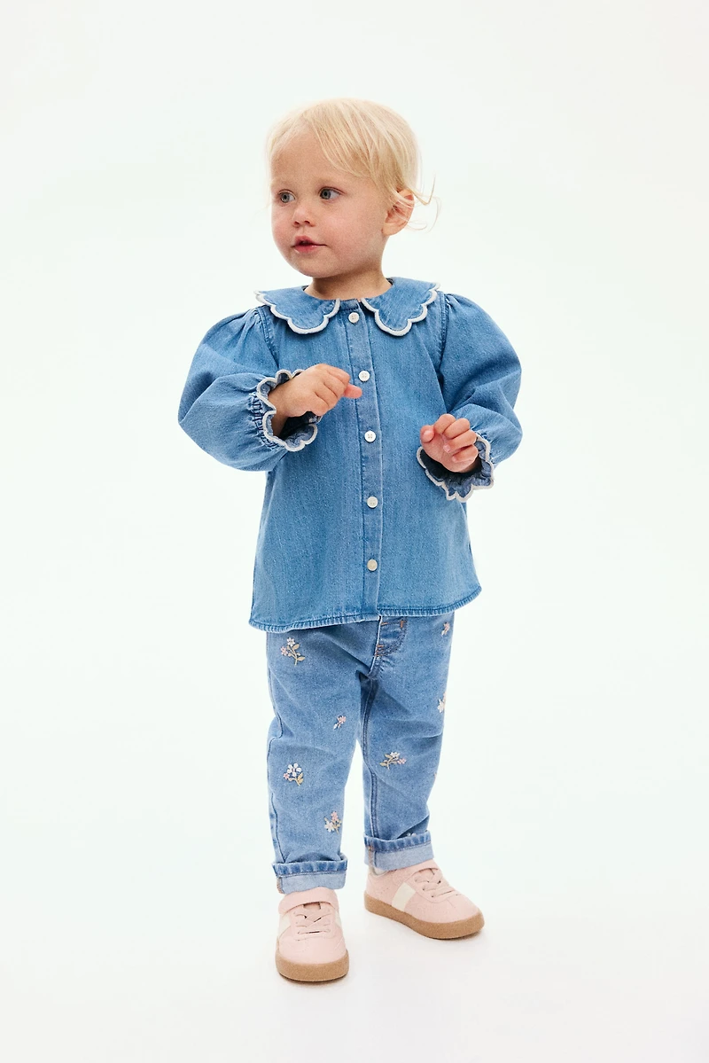 Scalloped Denim Blouse