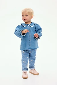 Scalloped Denim Blouse