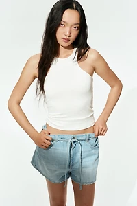 High-Rise Paper-Bag Denim Shorts