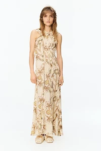 Robe plissée à imprimé fleuri et dos ouvert