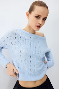 Pointelle-Knit Off-the-Shoulder Sweater