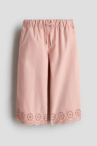 Cotton Pants with Eyelet Embroidery