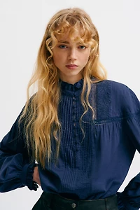 Blouse en coton mélangé avec plis nervure