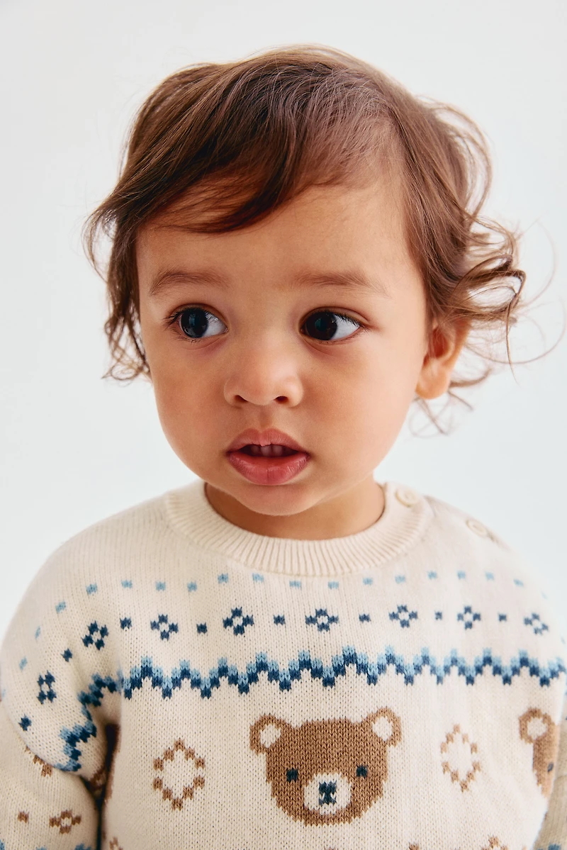 Jacquard-Knit Cotton Sweater