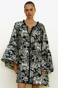Trumpet-Sleeved Tunic Dress