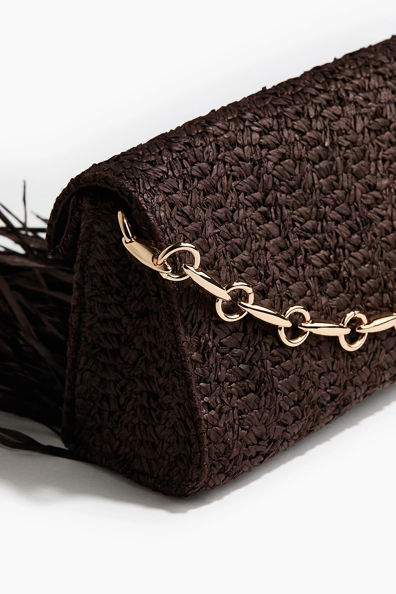 Straw Clutch Bag with Fringe