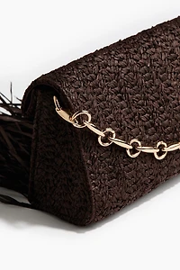 Straw Clutch Bag with Fringe