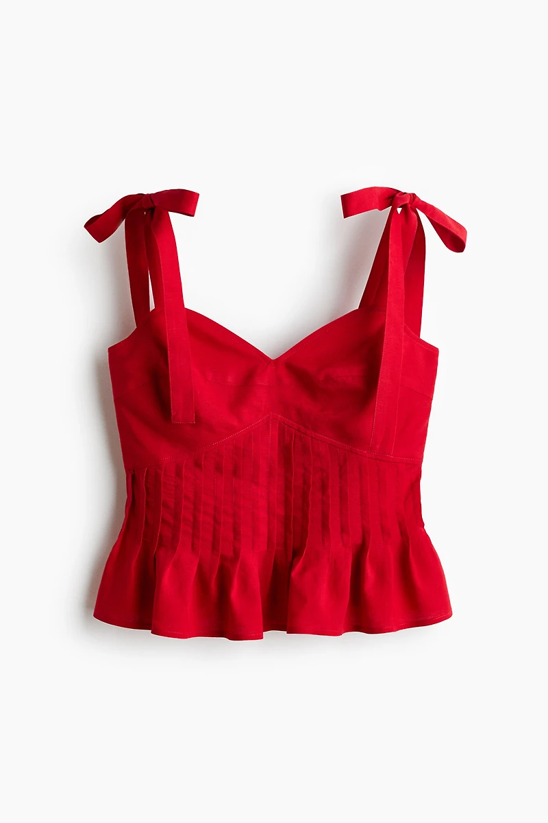 Linen-Blend Top with Tie Shoulder Straps