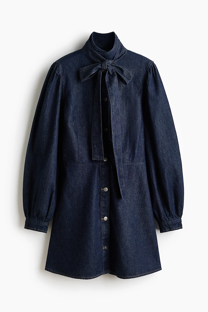 Tie-Detail Denim Dress