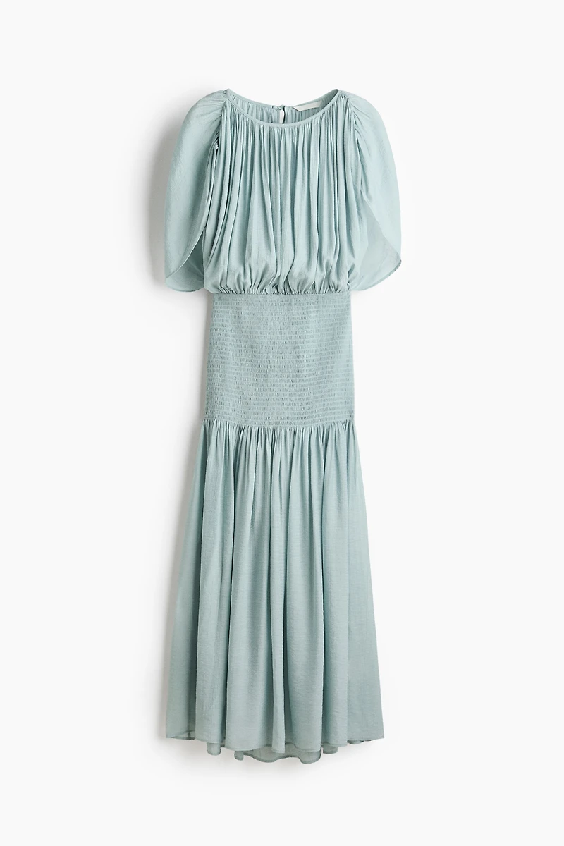 Smocked Cape-Detail Dress