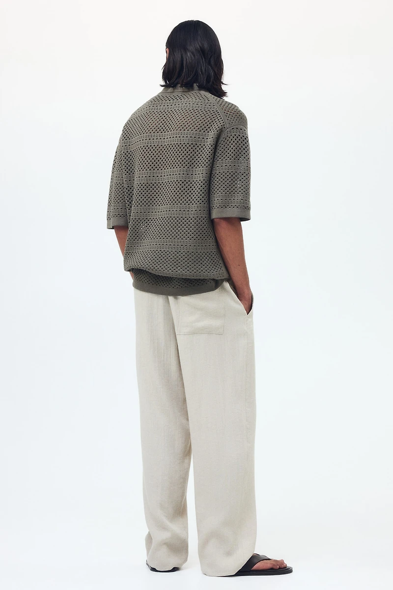 Relaxed-Fit Open-Knit Polo Shirt