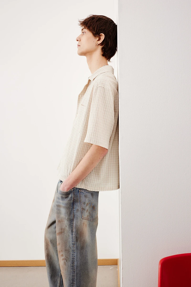 Chemise ample en seersucker avec col cubain
