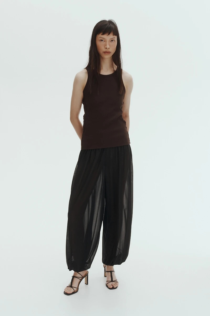 Ribbed Lace-Inset Tank Top