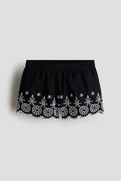 Short brodé en popeline de coton