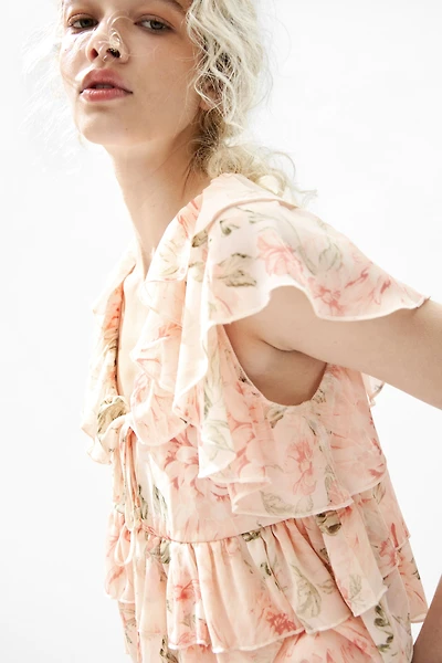 Flounced Tie-Front Blouse