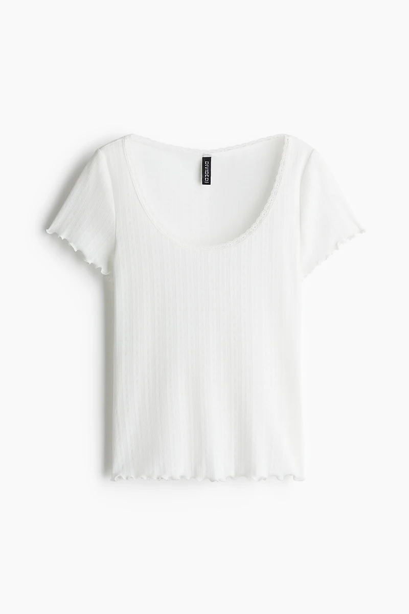 Lace-Trimmed Pointelle T-Shirt