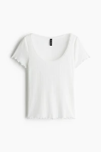Lace-Trimmed Pointelle T-Shirt