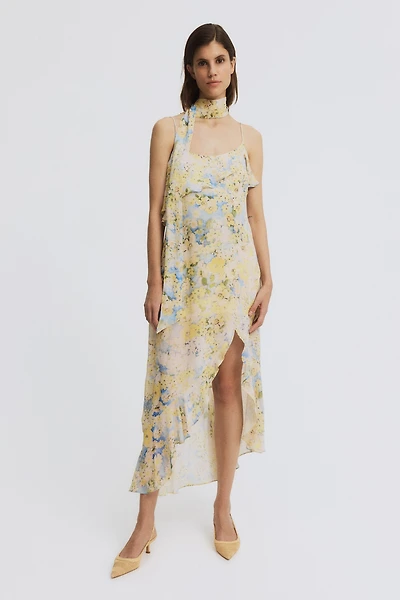 MAMA Robe à volant en mousseline avec écharpe