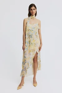 MAMA Robe à volant en mousseline avec écharpe