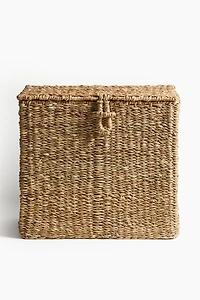 Panier de rangement en jonc de mer avec couvercle