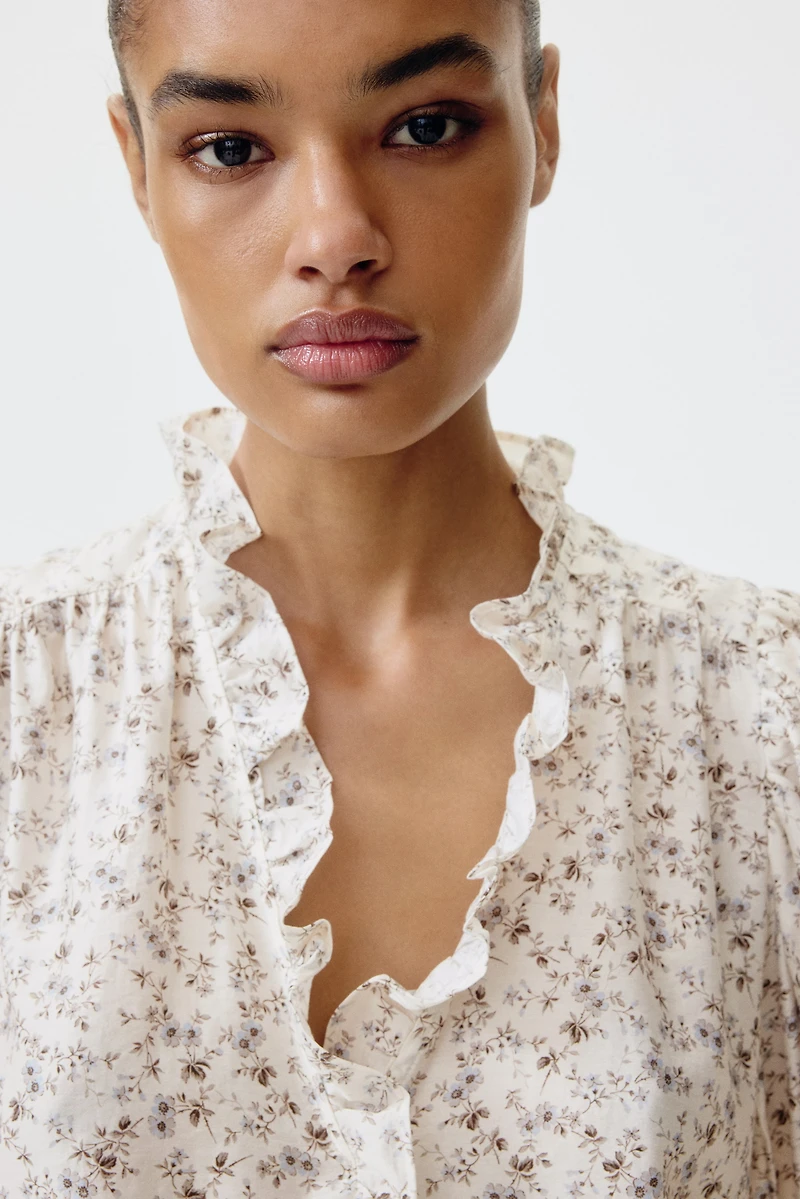 Ruffled Puff-Sleeved Blouse