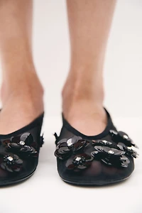 Appliquéd Mesh Ballet Flats