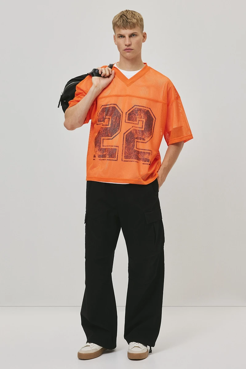 Oversized-Fit Printed Mesh T-Shirt