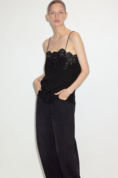Lace-Trimmed Viscose Top