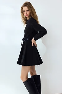 Flared-Skirt Denim Dress