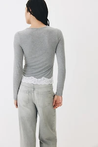 Lace-Trimmed Jersey Top