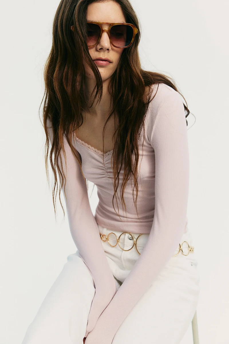 Lace-Trimmed Ribbed Top