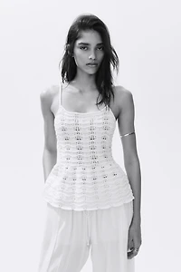 Crochet-Look Peplum Top