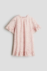 Ruffle-Trimmed Lace Dress
