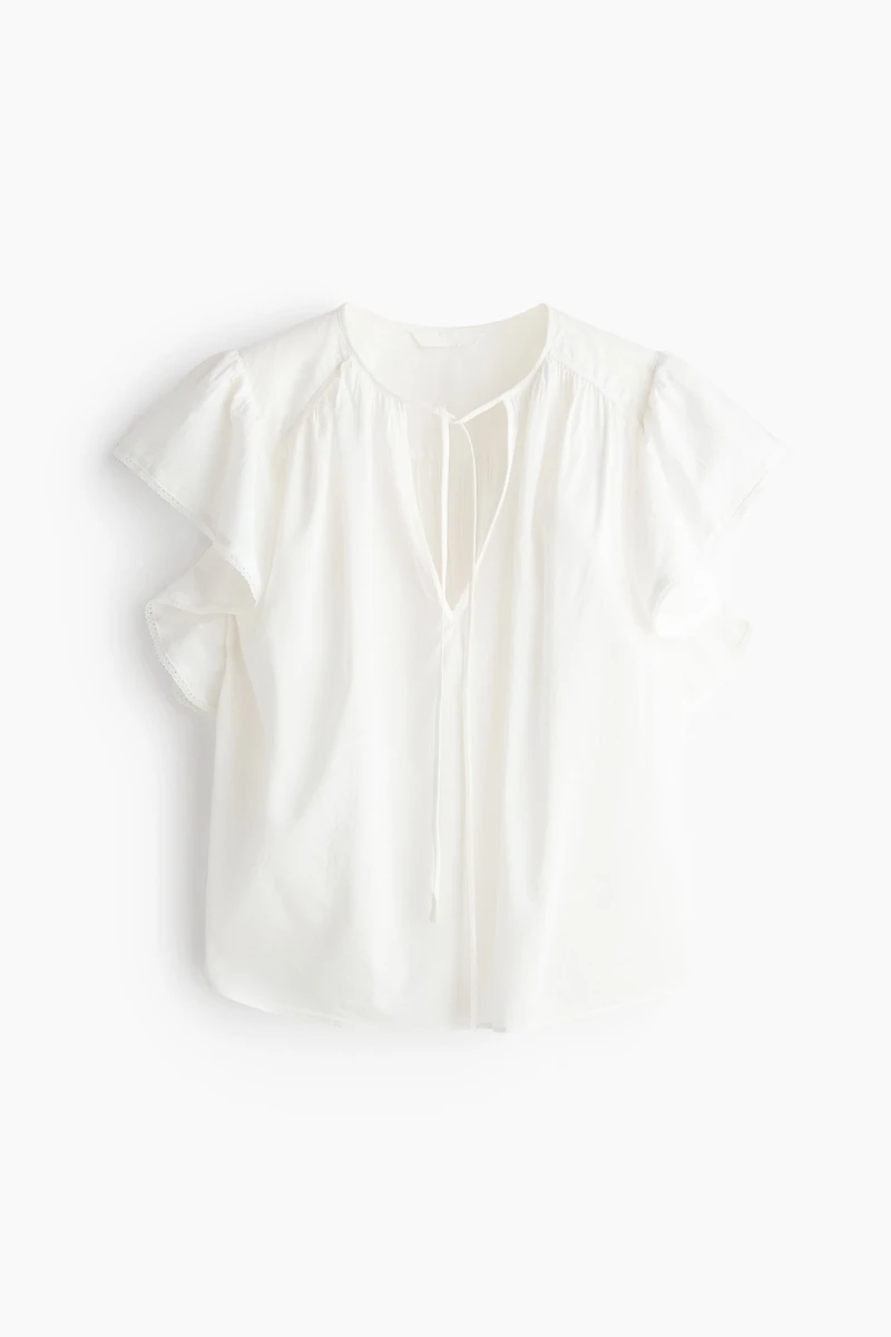 Flutter-Sleeved Lace-Trimmed Blouse