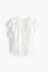 Flutter-Sleeved Lace-Trimmed Blouse