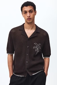 Chemise à col cubain décontractée en tricot ajouré