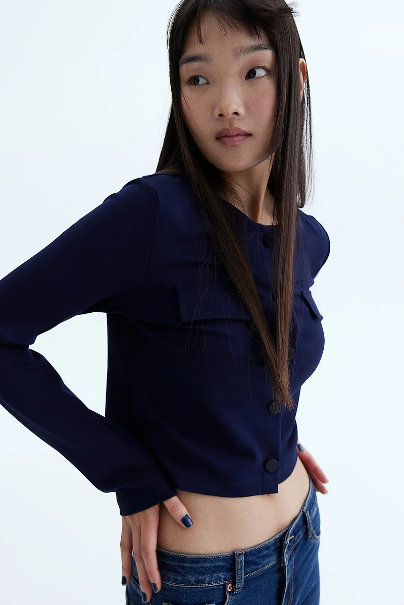 Pocket-Detail Jersey Cardigan